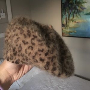 Fluffy jaguar leopard print beret
